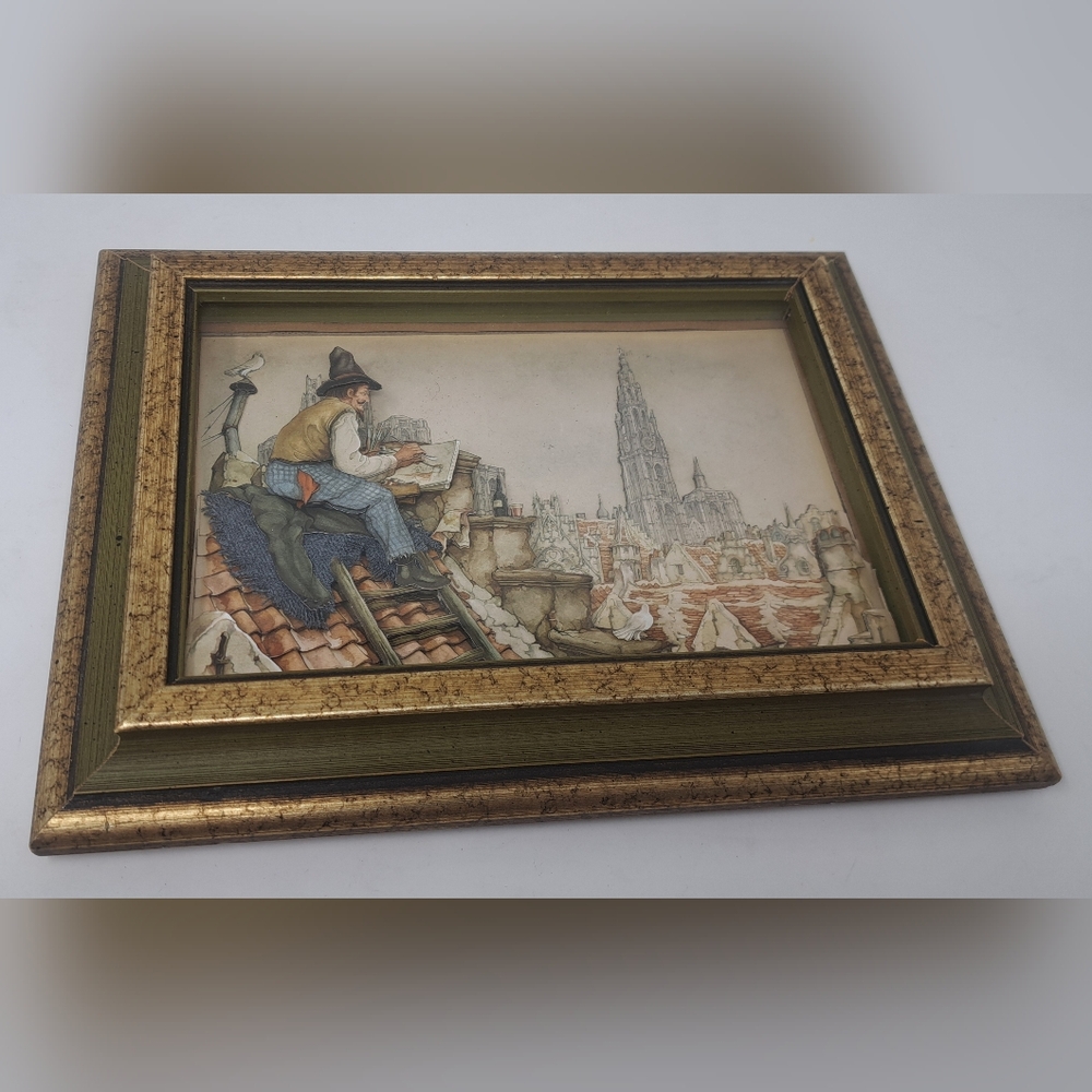 Anton Pieck 3D Relief Print Framed Dutch Art Artist Roof Vintage 1977 Shadow Box - Picture 7 of 9
